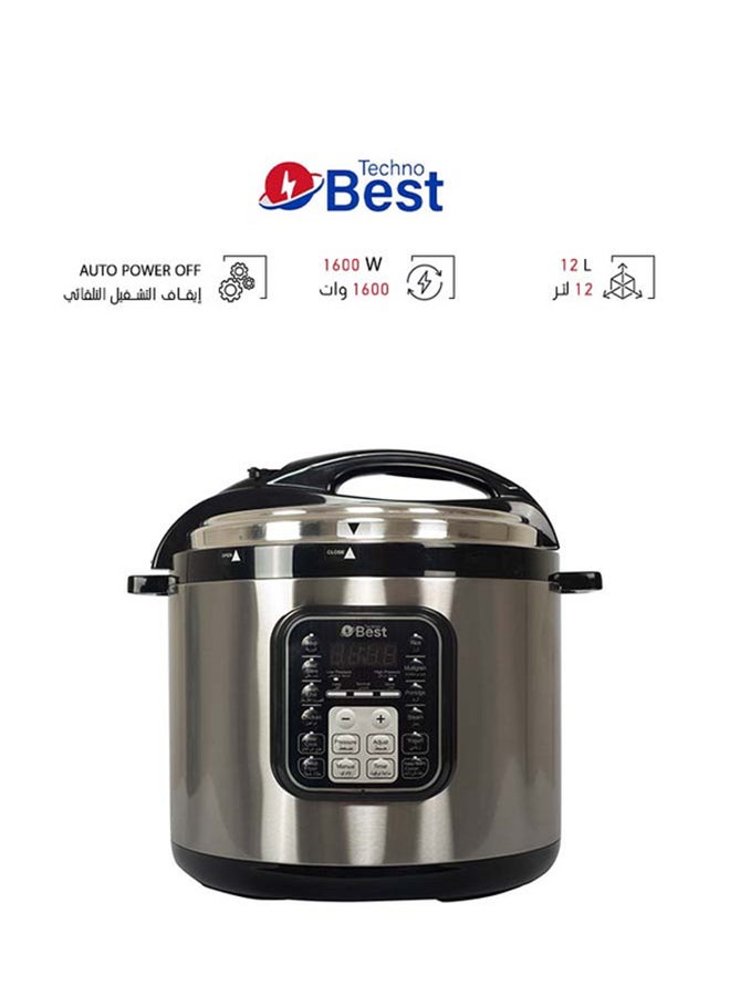 تكنو بيست - قدر ضغط 12 L 1600 W BPC-012 فضي/ أسود - Image 1