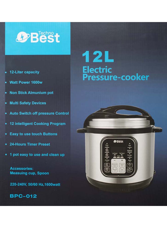 تكنو بيست - قدر ضغط 12 L 1600 W BPC-012 فضي/ أسود - Image 1
