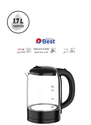 غلاية من الزجاج 1.7 L 2200 W BGK-001 أسود - pnsku/N53398234A/45/_/1744386318/dbf55839-a84d-40f2-9982-e28a672a204e