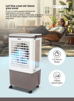 GEEPAS Digital Air Cooler Equipped with Ice Box Technology,3 Wind Speed ,Digital Display With Remote Control 45 L 150 W GAC9433 White/Gray  - Image 2