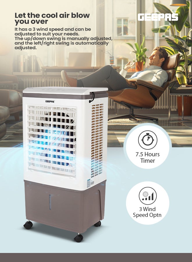 GEEPAS - Digital Air Cooler Equipped with Ice Box Technology,3 Wind Speed ,Digital Display With Remote Control 45 L 150 W GAC9433 White/Gray - Image 1