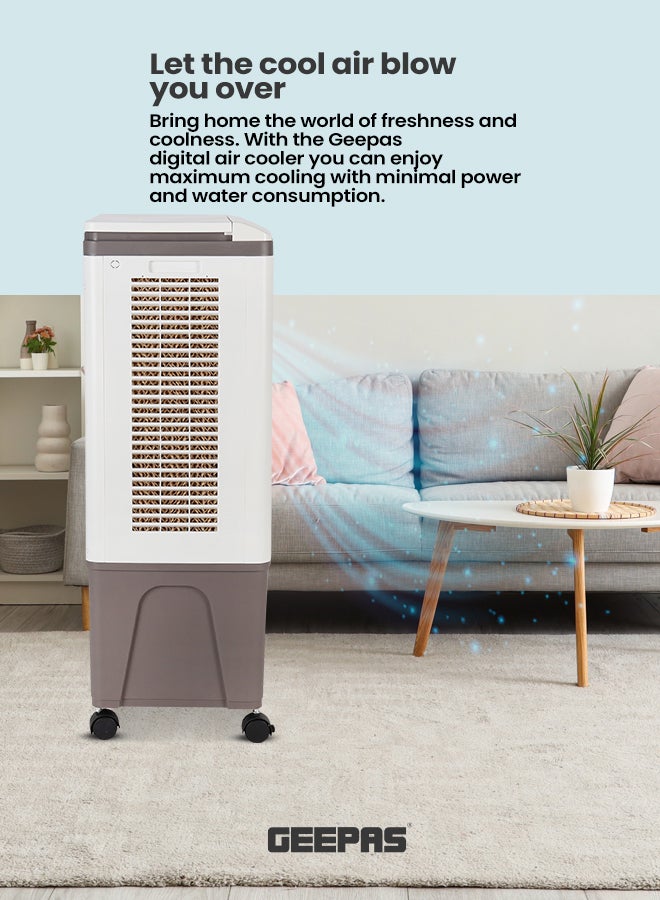 GEEPAS - Digital Air Cooler Equipped with Ice Box Technology,3 Wind Speed ,Digital Display With Remote Control 45 L 150 W GAC9433 White/Gray - Image 1