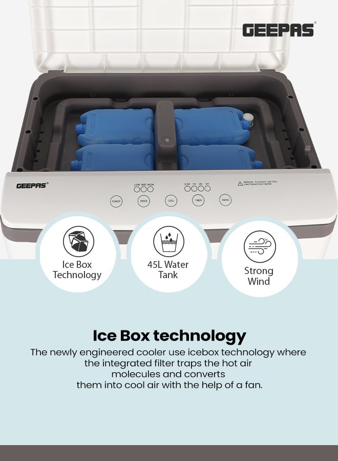 GEEPAS - Digital Air Cooler Equipped with Ice Box Technology,3 Wind Speed ,Digital Display With Remote Control 45 L 150 W GAC9433 White/Gray - Image 1