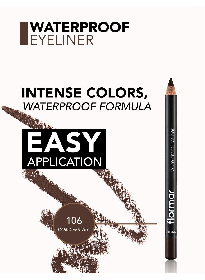 flormar Waterproof Eyeliner – 106 Dark Chestnut – Waterproof Pencil Eyeliner, Precise Tip, Long-Wear Smooth Application Chestnut - Image 5