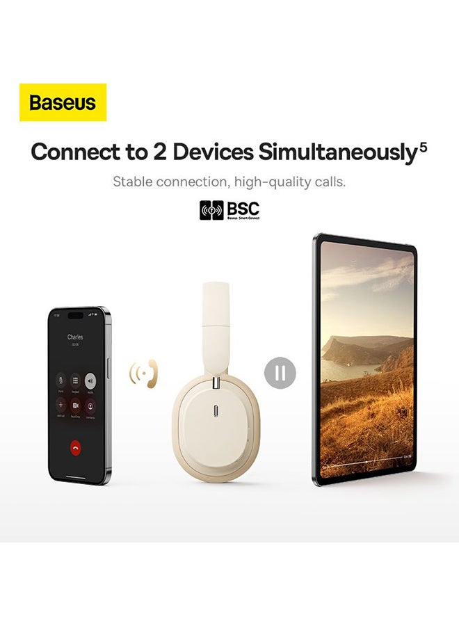 Baseus - Bowie D05 Wireless Bluetooth Foldable HiFi Stereo Music Headphone Beige Creamy White - Image 1