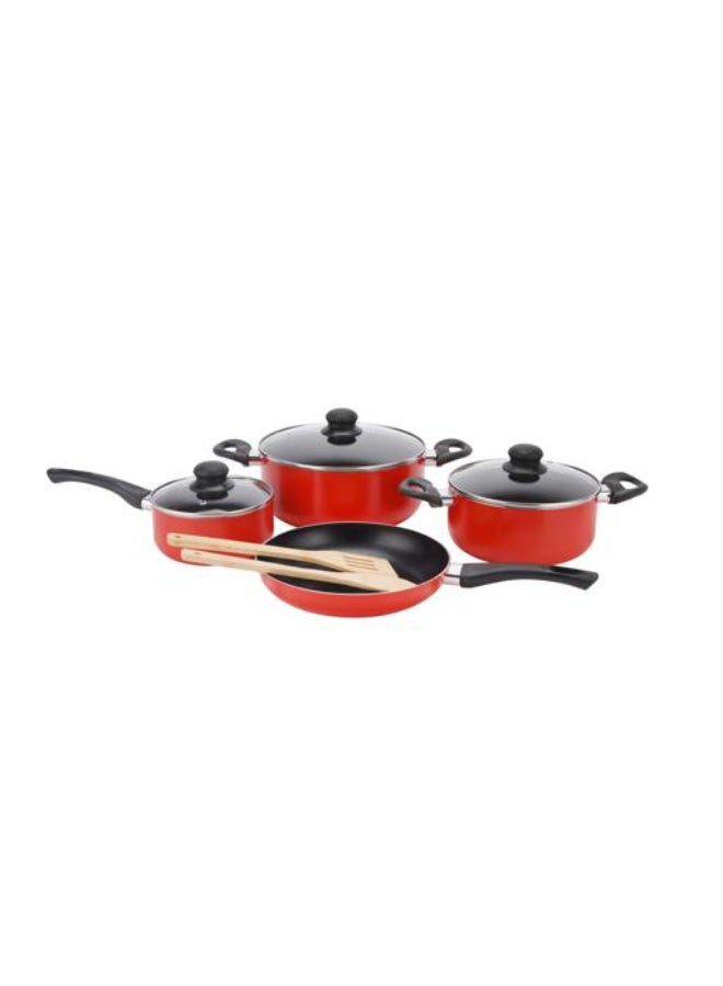Royalford Royalford 9-Piece Non-Stick Cookware Set- RF11642| Aluminum Body With 3-Layer Construction, CD Bottom, Bakelite Handles And Glass Lid| Includes Casserole, Saucepan, Fry Pan, Bamboo Kitchen Tools| PTFE-Free And PFOA-Free| Assorted Colours 54.5x20x33cm  - Image 1