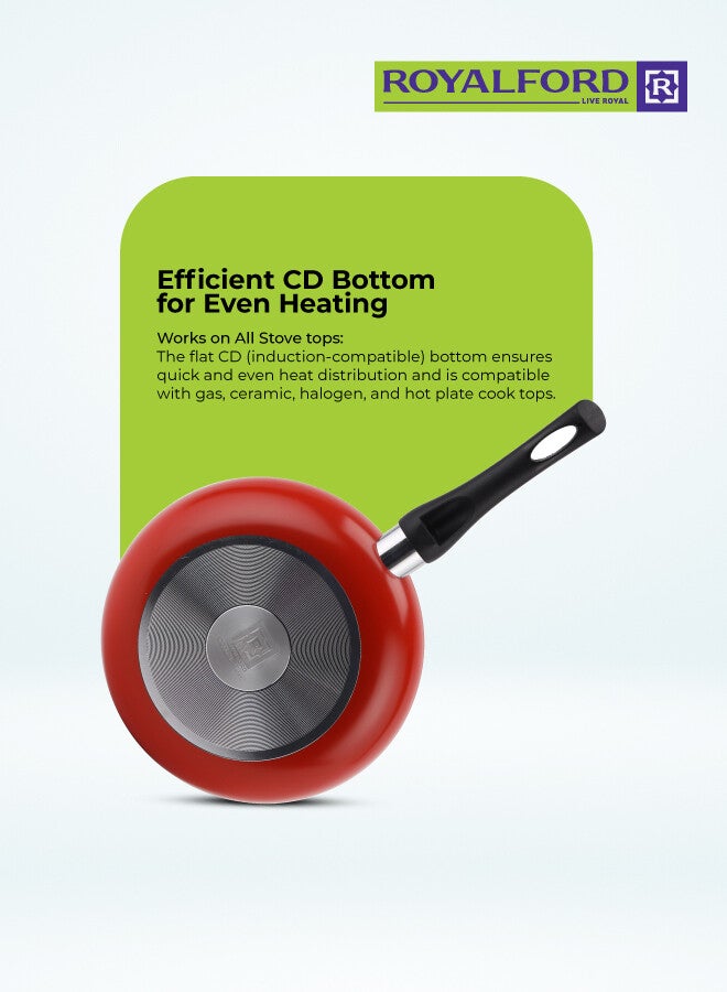 رويال فورد طقم أواني طهي و قدور غير لاصقة مكون من 9 قطع، هيكل من الألومنيوم مع هيكل من 3 طبقات أحمر 54.5x20x33سم - Image 4