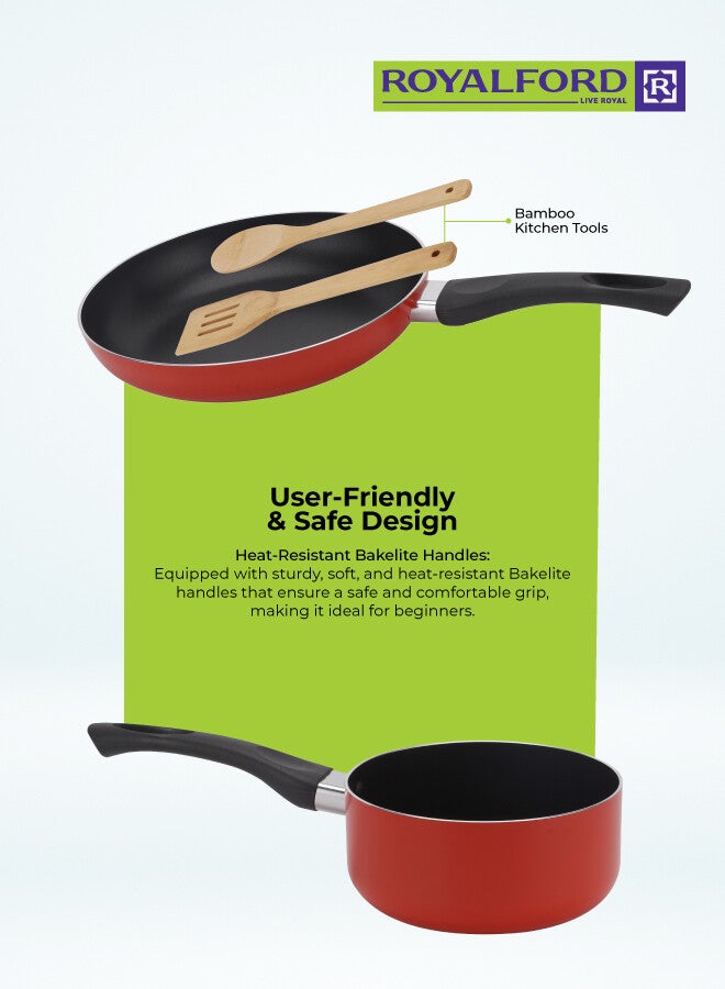 رويال فورد طقم أواني طهي و قدور غير لاصقة مكون من 9 قطع، هيكل من الألومنيوم مع هيكل من 3 طبقات أحمر 54.5x20x33سم - Image 3