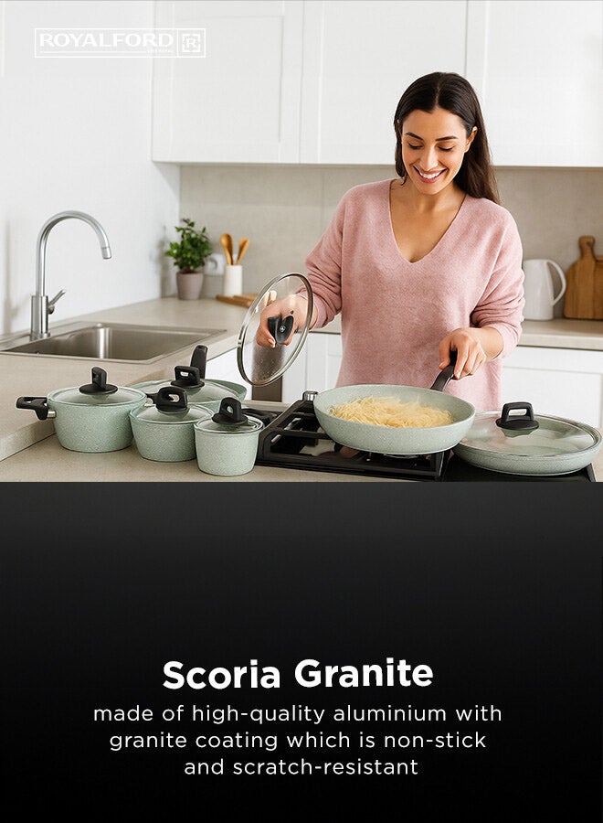 رويال فورد طقم أواني طهي و قدور جرانيت 9 قطع مع غطاء زجاجي مقوى رويال فور أخضر 68.5x39x21سم - Image 5
