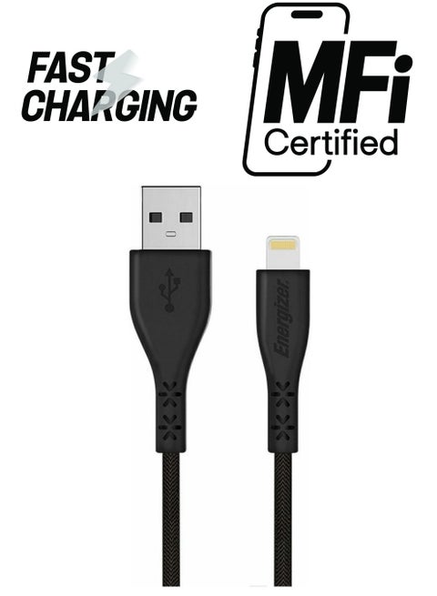 Hardcase Metal Braided USB-A To Lightning Cable With Lifetime Warranty, Mfi Certified, Heavy Duty, High-Speed Data Transfer Rate, 1.2M Black