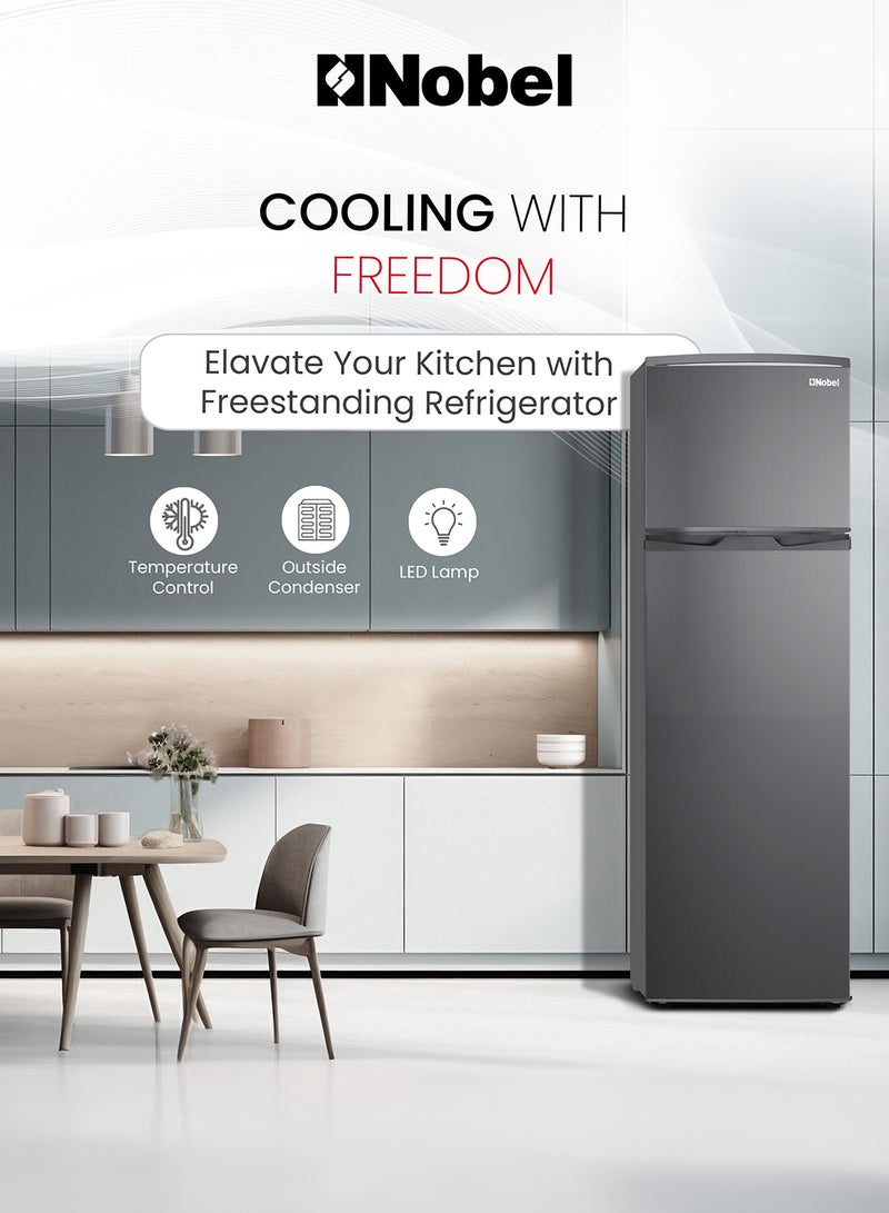 Nobel - 225 L Gross / 210 L Net, Double Door Refrigerator, Defrost, R600a Refrigerant, 3 Star Esma, Temperature Control, Inside Light, Outside Condenser, Removable gasket, Vegetable Crisper NR255RSI Inox - Image 1