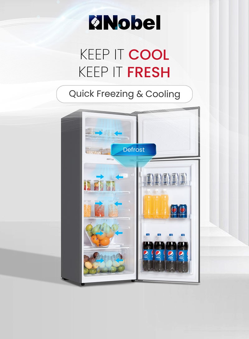 Nobel - 225 L Gross / 210 L Net, Double Door Refrigerator, Defrost, R600a Refrigerant, 3 Star Esma, Temperature Control, Inside Light, Outside Condenser, Removable gasket, Vegetable Crisper NR255RSI Inox - Image 1