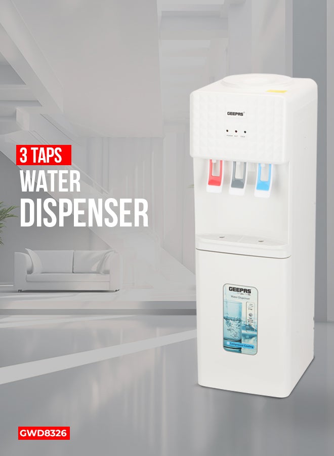 GEEPAS 3 Taps Water Dispenser with Hot, Normal and Cold Function, Stainless Steel Tank/ 2.8 L, 1.0 L Capacity, Perfect for Home, School, Apartments, Office, etc. GWD8326 White  - Image 1