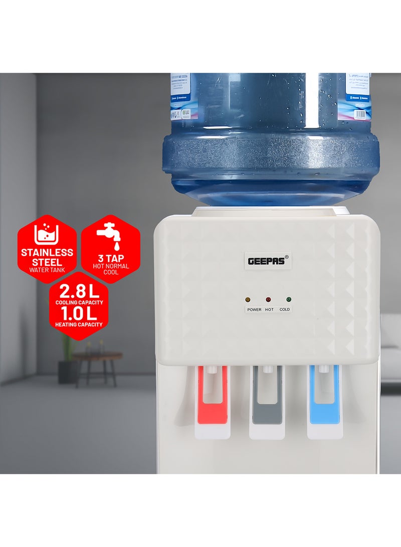 GEEPAS 3 Taps Water Dispenser with Hot, Normal and Cold Function, Stainless Steel Tank/ 2.8 L, 1.0 L Capacity, Perfect for Home, School, Apartments, Office, etc. GWD8326 White  - Image 2