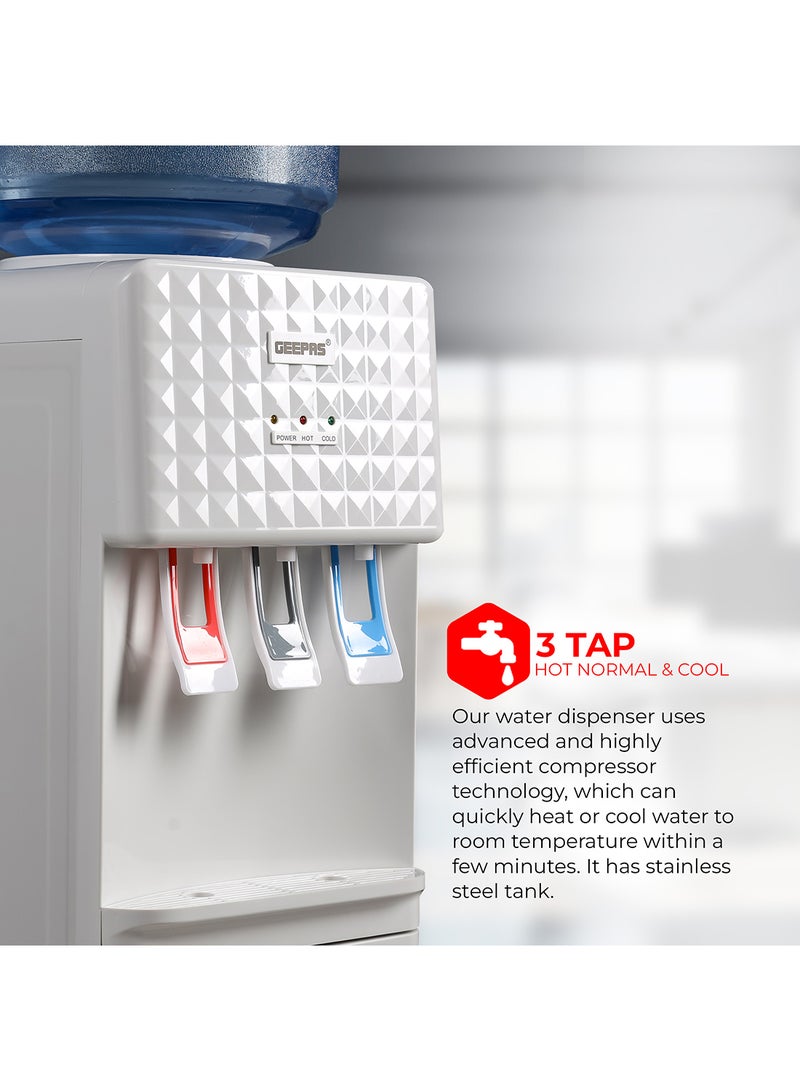 GEEPAS 3 Taps Water Dispenser with Hot, Normal and Cold Function, Stainless Steel Tank/ 2.8 L, 1.0 L Capacity, Perfect for Home, School, Apartments, Office, etc. GWD8326 White  - Image 3