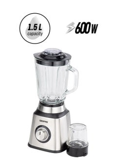 GEEPAS Stainless Steel Blender, Powerful Motor and Sharp Blade Transparent Glass Jars with Stainless Steel Blades 1.5 L Jar and Grinder Attachment 1500 ml 600 W GSB44076UK Black and Silver  - Image 1