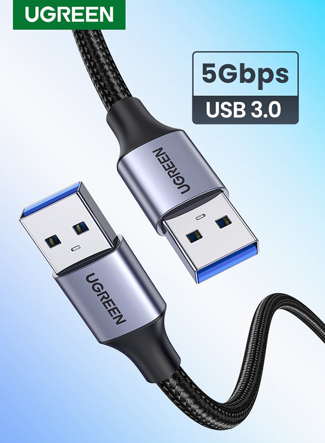 Ugreen USB 3.0 A to A Cable USB to USB Cable Type A Male to Male USB 3.0 Cable Nylon Braided Cord Compatible for Data Transfer Hard Drive Enclosures, Printers, Modems, Cameras (0.5M) Black  - Image 1