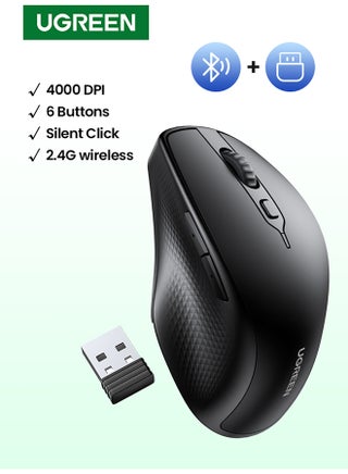 Wireless Mouse Ergonomic, Up-graded Bluetooth Mouse & 2.4G USB Mice Dual Mode Cordless Silent Mouse for Tablet Noiseless Laptop Mice for PC Lenovo HP Dell Macbook Pro Air Smart TV Black - pnsku/N53399913A/45/_/1713419043/63e13e65-8f38-43f6-b4f2-7dfe4e80a71d