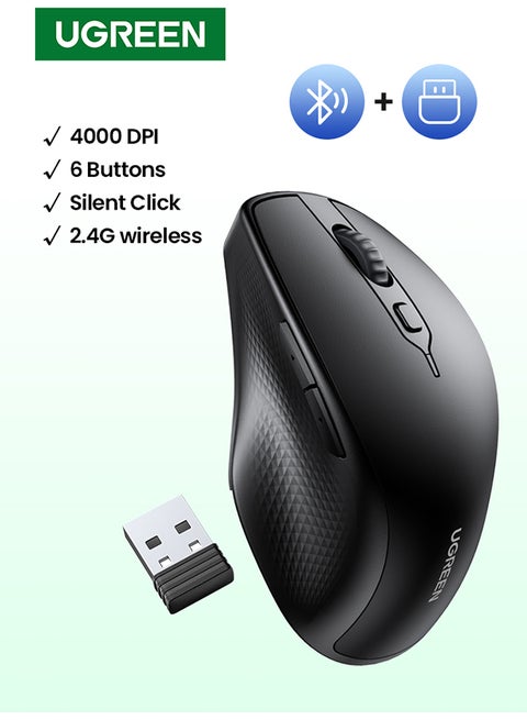 Wireless Mouse Ergonomic, Up-graded Bluetooth Mouse & 2.4G USB Mice Dual Mode Cordless Silent Mouse for Tablet Noiseless Laptop Mice for PC Lenovo HP Dell Macbook Pro Air Smart TV Black