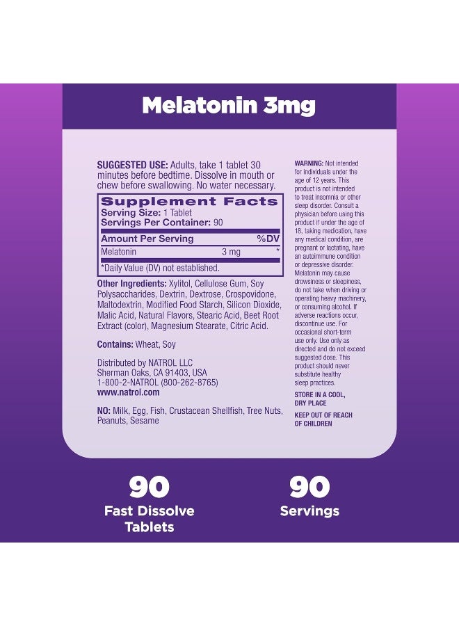 Natrol Sleep Melatonin, Fast Dissolve 3 mg, 90 Tablets Packaging May Vary - Image 3