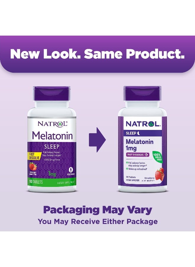 Natrol Sleep Melatonin, Fast Dissolve, 1mg, 90 Tablets Packaging May vary - Image 1