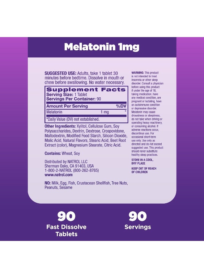 Natrol Sleep Melatonin, Fast Dissolve, 1mg, 90 Tablets Packaging May vary - Image 2