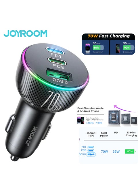 70W Usb C Car Charger Dual Pd35W And Qc3.0 Super Fast Charging Compatible With Iphone 13 14 Pro Max 14 Plus Ipad Pro Samsung Galaxy 22 Ultra S21 Google Pixel Black