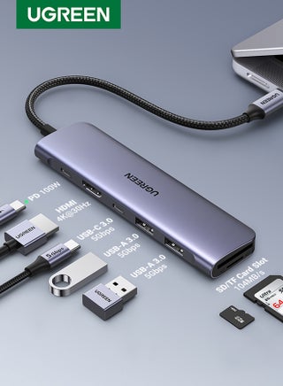 موزع USB C ب7 في 1 محول تايب سي بـواحد منفذ تايب سي ومنفذين USB-A 3.0 لنقل بيانات، مع منفذ شحن سريع 100W، منفذ 4K يواس بي سي الى HDMI، قارئ بطاقة SD/TF، محول متعدد المنافذ لأيفون 15 وماك بوك برو وماك اير رمادي - pnsku/N53400272A/45/_/1710670955/cfebac3e-4860-4098-bf5f-029a842bf415