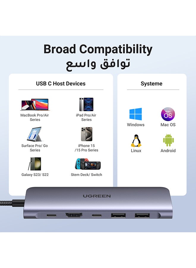 موزع USB C ب7 في 1 محول تايب سي بـواحد منفذ تايب سي ومنفذين USB-A 3.0 لنقل بيانات، مع منفذ شحن سريع 100W، منفذ 4K يواس بي سي الى HDMI، قارئ بطاقة SD/TF، محول متعدد المنافذ لأيفون 15 وماك بوك برو وماك اير رمادي - pnsku/N53400272A/45/_/1710670957/8681cf47-4d13-47cd-9822-41174c1efff6