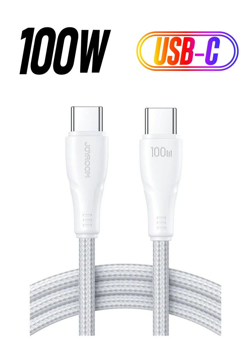 JOYROOM Usb C Cable 100W 2M Usb C Type Charging Cable Nylon Pd Fast Charge Cable Type C Cable For Air Mini Samsung Pixel All Pd Usb C Charger White  - Image 1