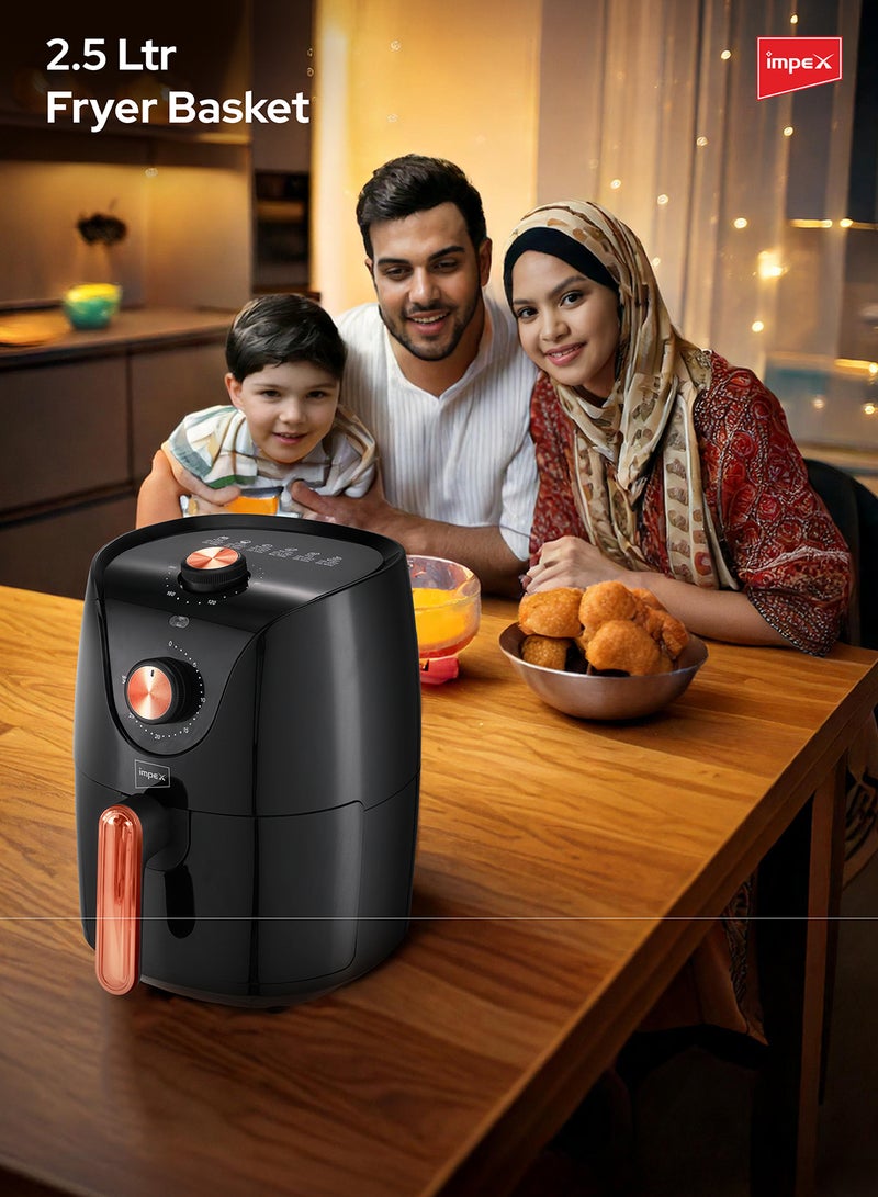 Impex - 2.5 Ltr Hot Air Fryer, Temperature Control, 30-Min Timer, Non-Stick Safe Rack, Overheating Protection, Cool Touch Handle, Non-Slip Feet 2.5 L 1200 W AF 4302 Black - Image 1