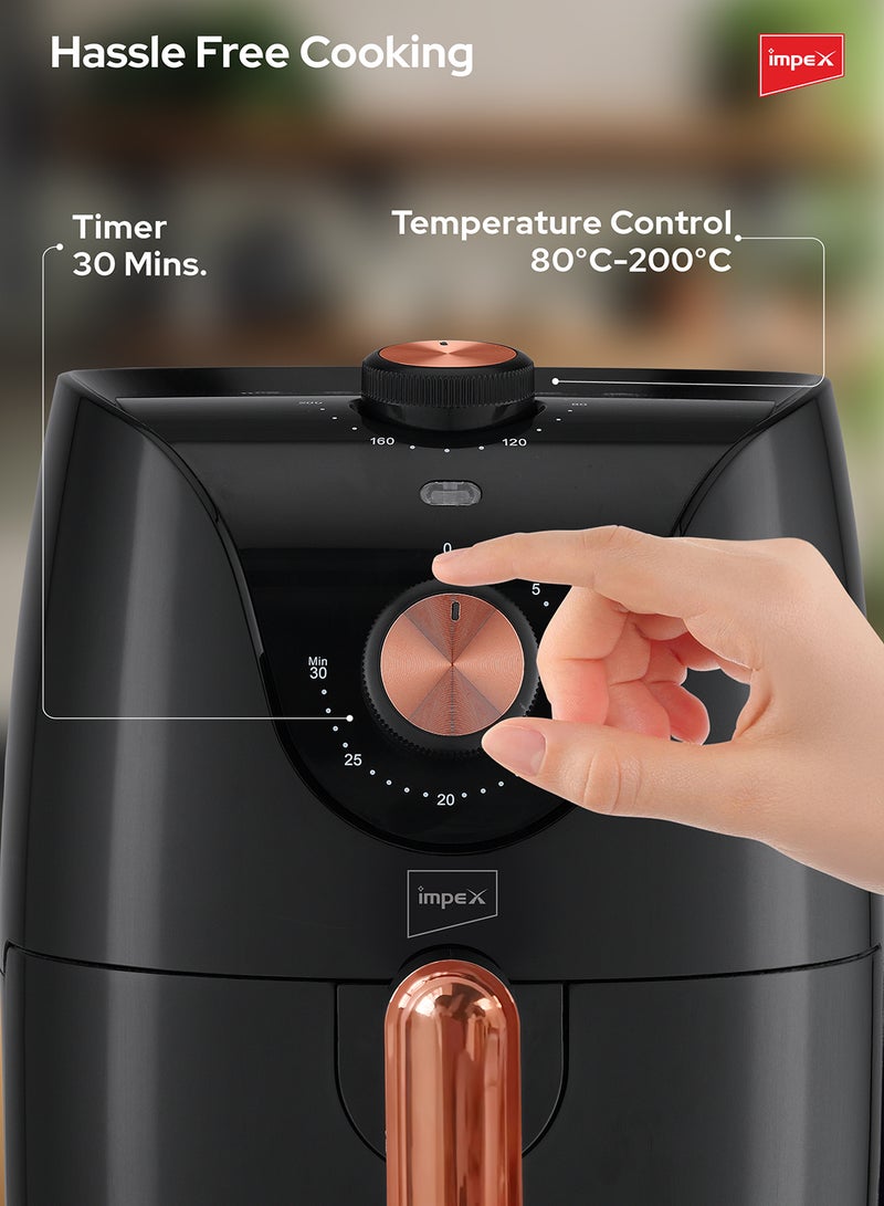 Impex - 2.5 Ltr Hot Air Fryer, Temperature Control, 30-Min Timer, Non-Stick Safe Rack, Overheating Protection, Cool Touch Handle, Non-Slip Feet 2.5 L 1200 W AF 4302 Black - Image 1