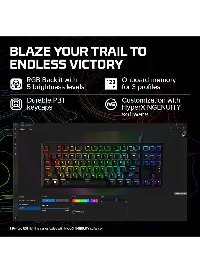 HYPERX Alloy Origins Core PBT- Red Mechanical Switch RGB USB-C Gaming Keyboard, PBT Keycaps, Compact, Durable Aluminum Body, Adjustable Feet, Customizable NGENUITY Software  |  639N7AA#A2N - Image 5