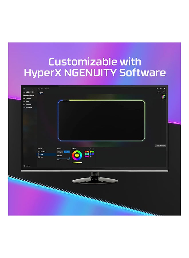HYPERX - Pulsefire Mat RGB Gaming Mouse Pad, 2 RGB Lighting Zones, 3 Profiles Onboard Memory, Cloth Rubber Material, Anti-Slip Rubber Base, Seamless, Anti-Fray Stitching, XL, Black | 4S7T2AA - Image 1