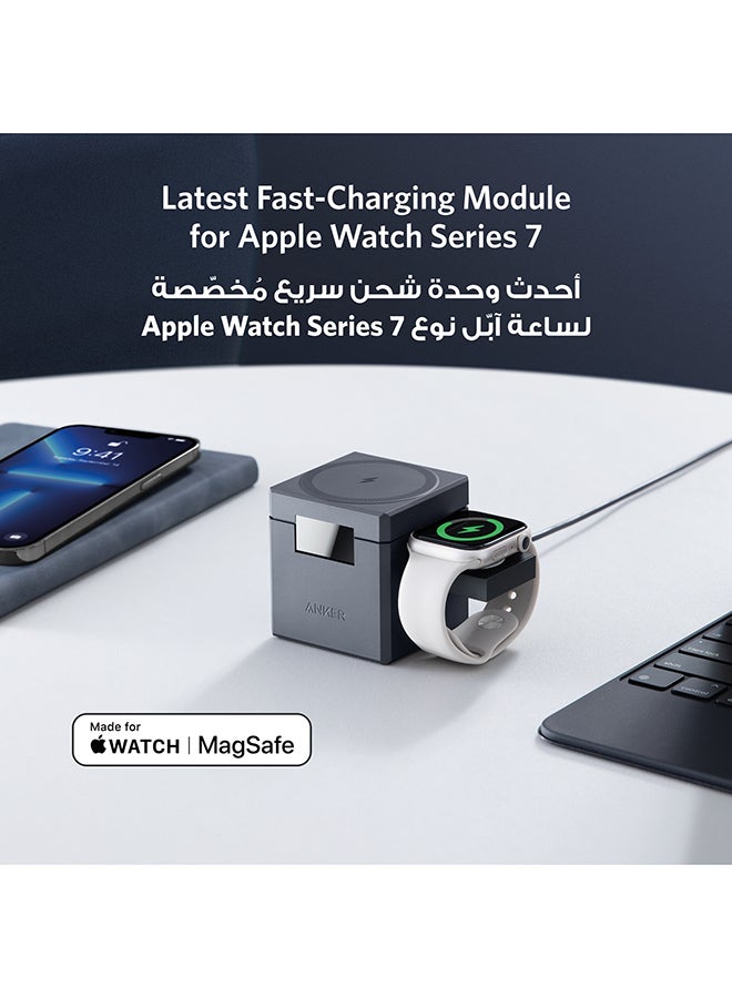 Anker 3-in-1 Cube Compatible with MagSafe, 15W Fast Charging Foldable Wireless Charger, Compatible with iPhone 16/15/14/13, Apple Watch 1-8/Ultra, AirPods Pro (Charger and Interchangeable Plugs Included) Grey  - Image 3