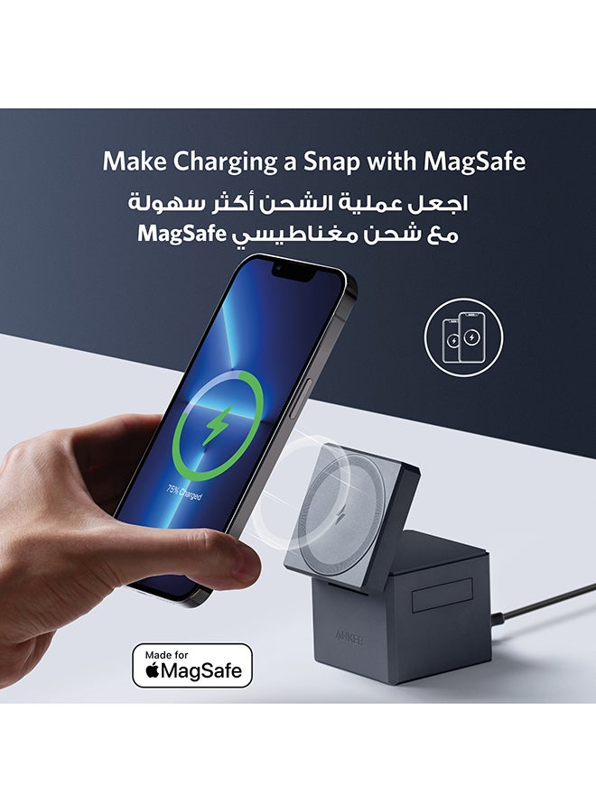 Anker 3-in-1 Cube Compatible with MagSafe, 15W Fast Charging Foldable Wireless Charger, Compatible with iPhone 16/15/14/13, Apple Watch 1-8/Ultra, AirPods Pro (Charger and Interchangeable Plugs Included) Grey  - Image 5