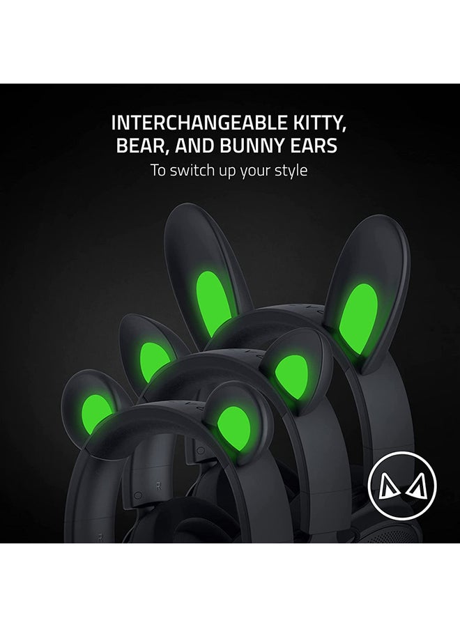RAZER - Kraken Kitty V2 Pro Wired RGB Gaming Headset: Interchangeable Kitty, Bear, and Bunny Ears, Stream Reactive Lighting, Detachable HyperClear Cardioid Mic, For PC, PS4, PS5, Nintendo Switch - Black - Image 1