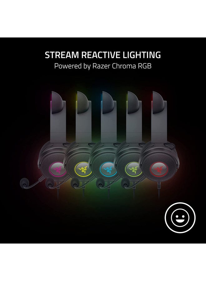 RAZER - Kraken Kitty V2 Pro Wired RGB Gaming Headset: Interchangeable Kitty, Bear, and Bunny Ears, Stream Reactive Lighting, Detachable HyperClear Cardioid Mic, For PC, PS4, PS5, Nintendo Switch - Black - Image 1