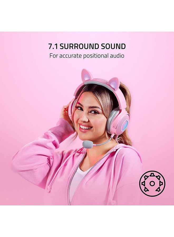RAZER - Razer Kraken Kitty V2 Pro Wired RGB Headset, Interchangeable Ears, Kitty, Bear, Bunny, Stream Reactive Lighting, Detachable HyperClear Cardioid Mic, 50mm Drivers, 7.1 Surround Sound - Quartz - Image 1