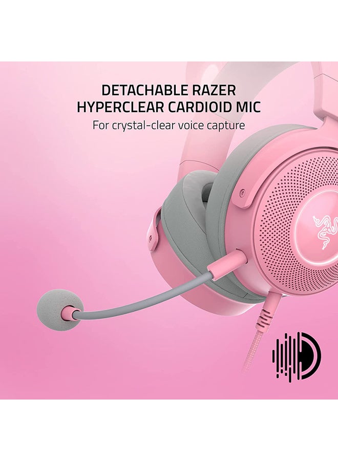 RAZER - Razer Kraken Kitty V2 Pro Wired RGB Headset, Interchangeable Ears, Kitty, Bear, Bunny, Stream Reactive Lighting, Detachable HyperClear Cardioid Mic, 50mm Drivers, 7.1 Surround Sound - Quartz - Image 1