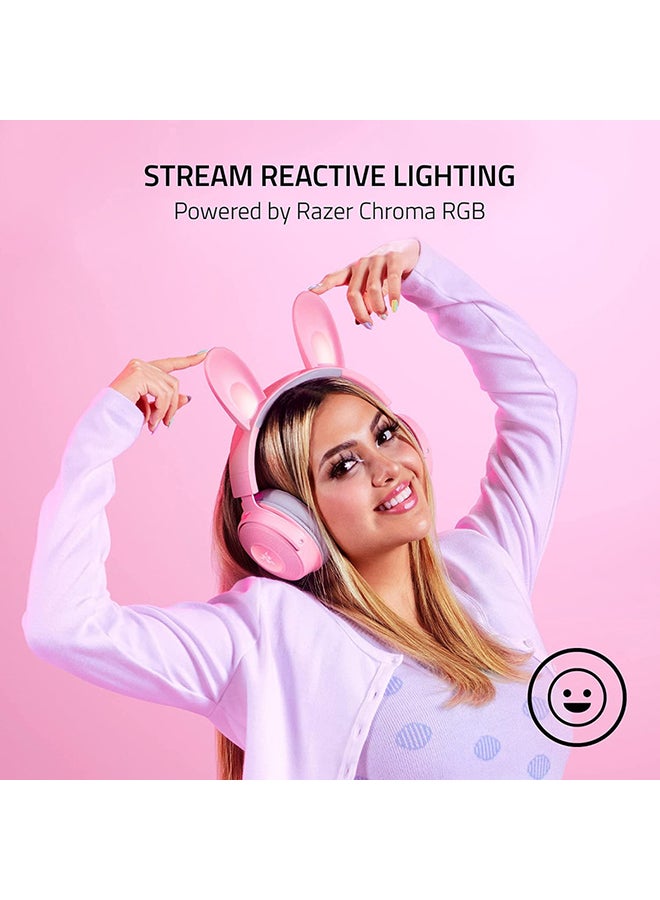 RAZER - Razer Kraken Kitty V2 Pro Wired RGB Headset, Interchangeable Ears, Kitty, Bear, Bunny, Stream Reactive Lighting, Detachable HyperClear Cardioid Mic, 50mm Drivers, 7.1 Surround Sound - Quartz - Image 1