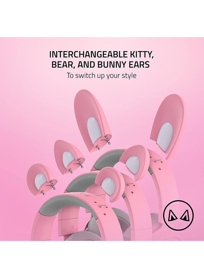 RAZER - Razer Kraken Kitty V2 Pro Wired RGB Headset, Interchangeable Ears, Kitty, Bear, Bunny, Stream Reactive Lighting, Detachable HyperClear Cardioid Mic, 50mm Drivers, 7.1 Surround Sound - Quartz - Image 1