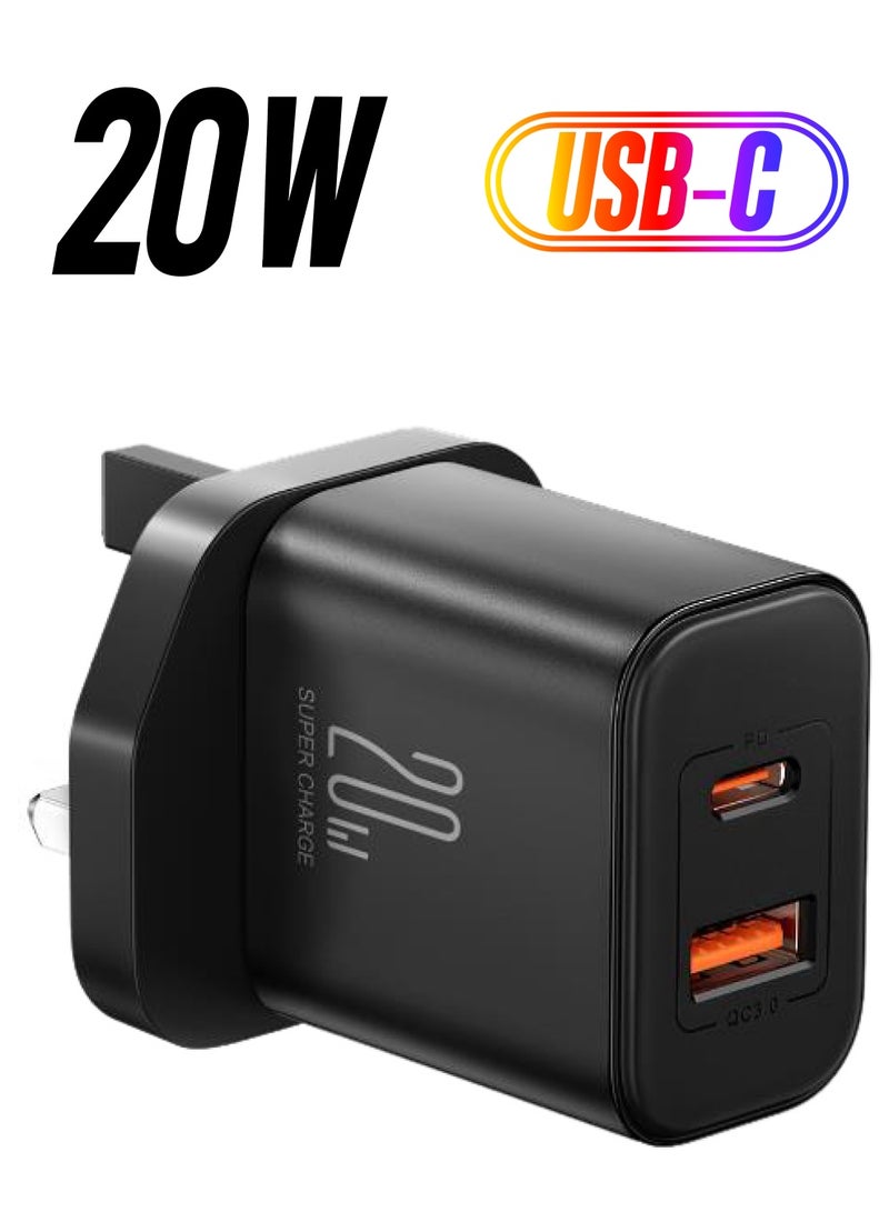 Flash memory series 20W A+C dual-port charger supporting QC 3.0. Wall travel adapter 20W fast power charger, compatible with Samsung AFC, Huawei SCP and other lower versions of iPhone-Etc Black - pnsku/N53401914A/45/_/1738266464/b482df09-1cbe-430e-8c2d-0635f8224937