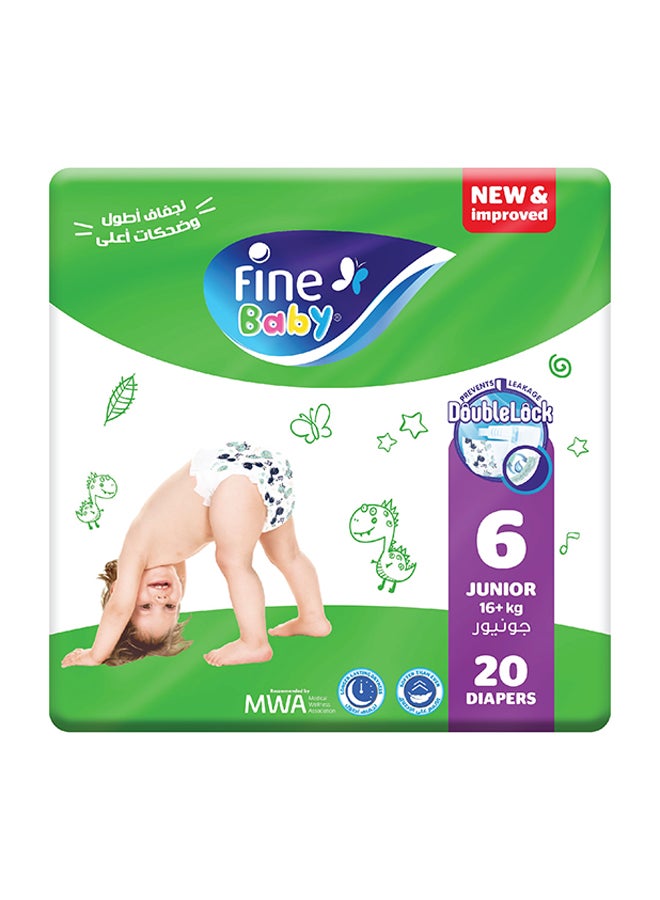 فاين بيبي حفاضات مقاس 6 جونيور (16+ كجم) 20 قطعة - حواجز تسرب مزدوجة جديدة ومحسنة - Image 1