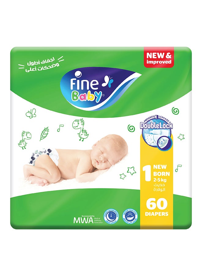Fine Baby 60-Piece Diapers Newborn (Size 1) (2-5 KG) - Image 1