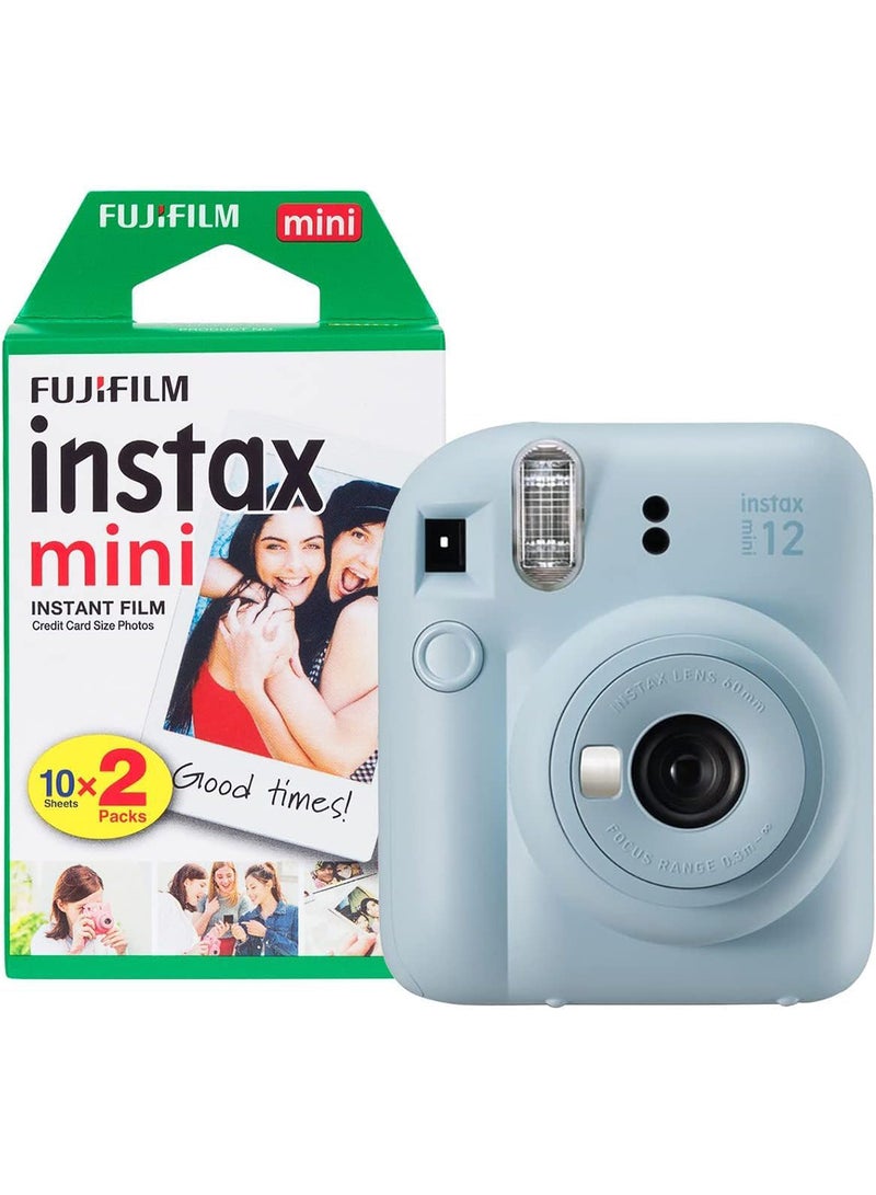 FUJIFILM Instax Mini 12 Instant Film Camera With Pack Of 20 Films Pastel Blue  - Image 1