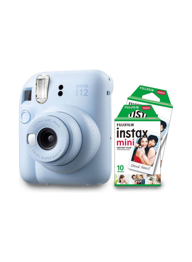 FUJIFILM Instax Mini 12 Instant Film Camera With Pack Of 20 Films Pastel Blue - Image 1
