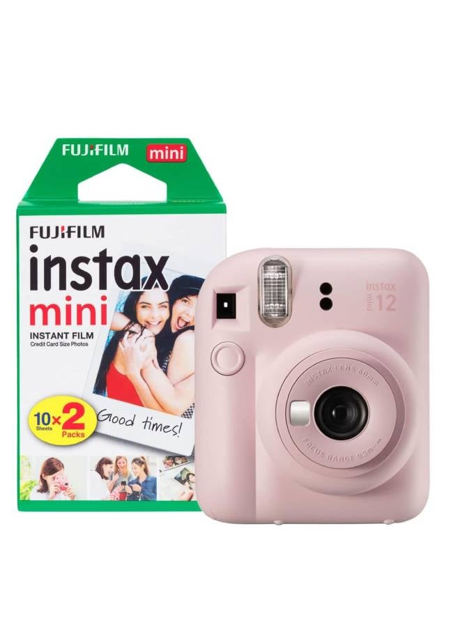 FUJIFILM Instax Mini 12 Instant Film Camera With Pack Of 20 Films Blossom Pink  - Image 1