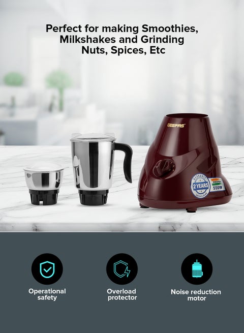 Geepas 750W 3-in-1 Mixer Grinder Multifunctional Grinder With Stainless Steel Jars & Blades 3 Speed, Safety Twist Lock Perfect For Dry & Wet Fine Grinding Mixing Juicing Buy, Best Price In , Dubai, Abu Dhabi, Sharjah