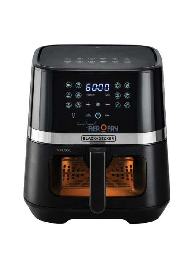 BLACK+DECKER 12-in-1 Digital Air Fryer, 8.5L/2Kg Capacity, Rapid Hot Air Circulation for Frying, Grilling, Baking and Broiling, Brushed Matte Finish, Viewing Window - 5.8 L 1800 W AF5800-B5 Black - Image 1